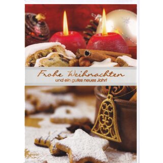 Weihnachtskarten 5er Pack Frohe Weihnachten Stollen & Plätzchen im Kerzenlicht