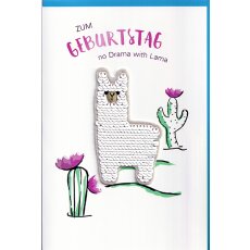 Geburtstagskarte Lama Aufbügler mit Wendepailetten