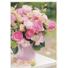 Grußkarte Sommerlicher Rosenstrauß creme & rosa