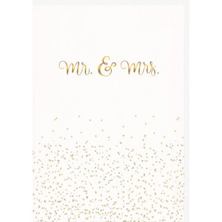 A4 XXL Hochzeitskarte Englisch Mr & Mrs Goldschrift auf Weiß