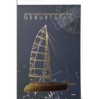 Geburtstagskarte Segelschiff marine gold