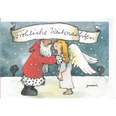 Janosch Weihnachtskarte Weihnachtsmann küsst Engel