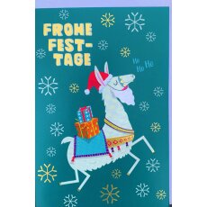 Weihnachtskarte Frohe Festtage Lama