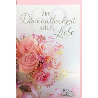 Glückwunschkarte Diamanthochzeit 60. Hochzeitstag rosa Rosenstrauß