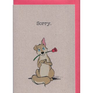 Grußkarte Sorry - Hund mit Rose