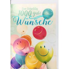 A4 XXL Geburtstagskarte bunte Luftballons Smileys