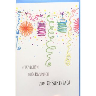 Geburtstagskarte bunte Lampions gemalt