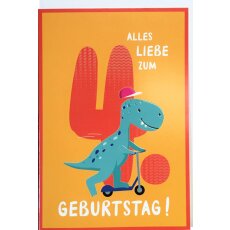 Kindergeburtstagskarte - Vierter Geburtstag Dino