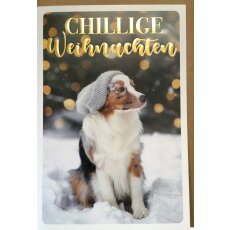 Weihnachtskarte Chillige Weihnachten Hund mit Mütze