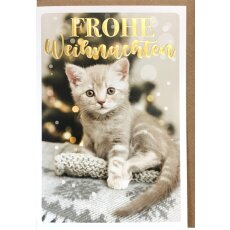 Weihnachtskarte Kätzchen mit Goldfolienprägung
