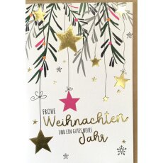 Weihnachtskarte hängende Sterne pink gold
