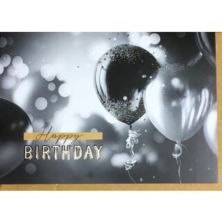 Geburtstagskarte Luftballons schwarz/weiß gold